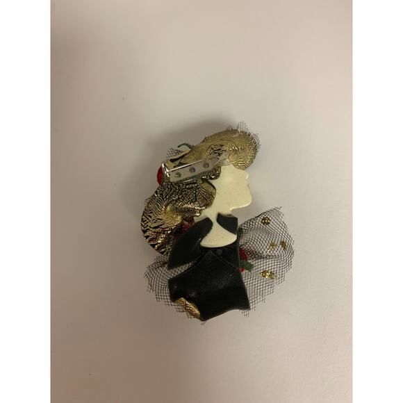Vintage Jewelry 80s Pin Lady Face - Picture 2 of 4